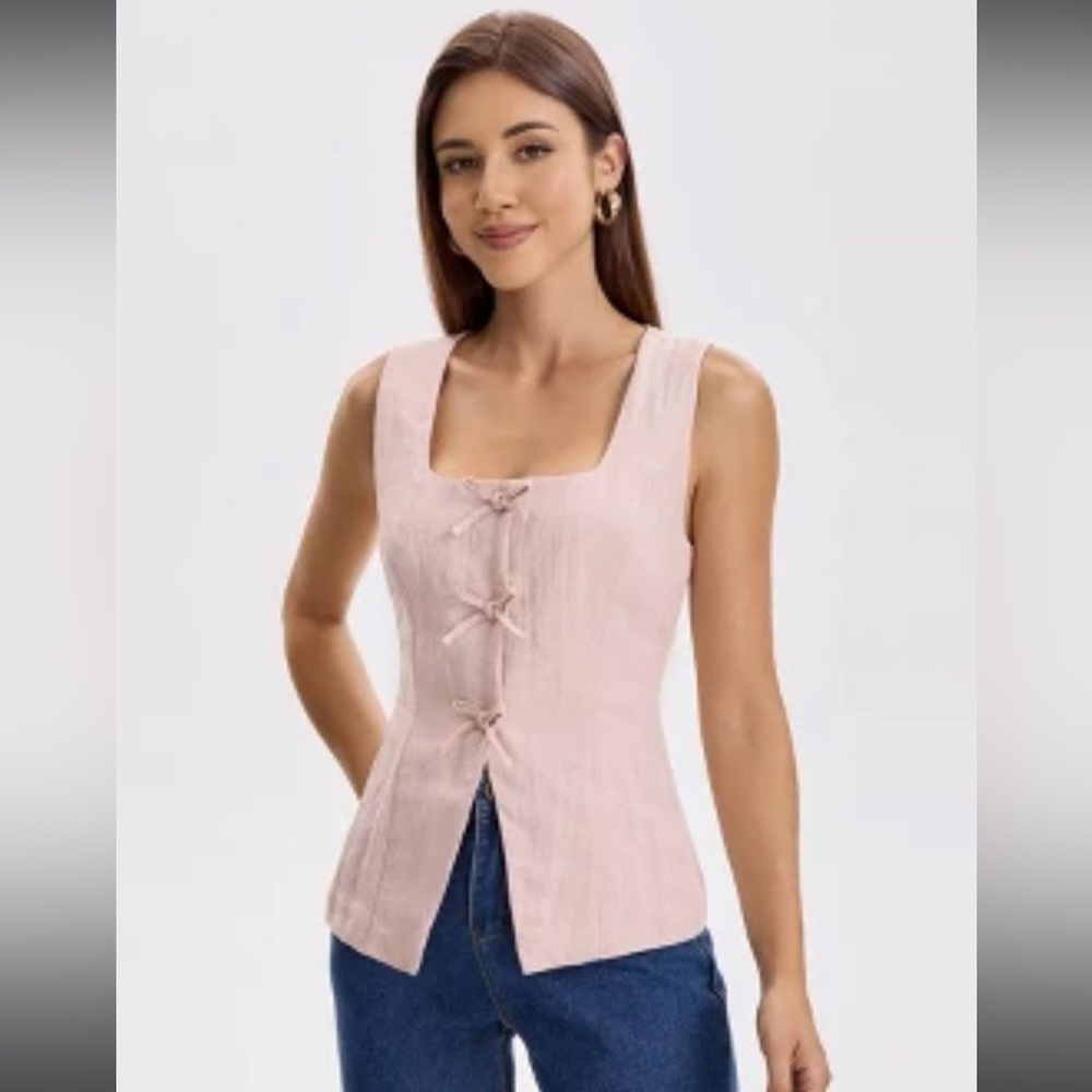 A New Day Light Pink Sleeveless Blouse with Bow Details